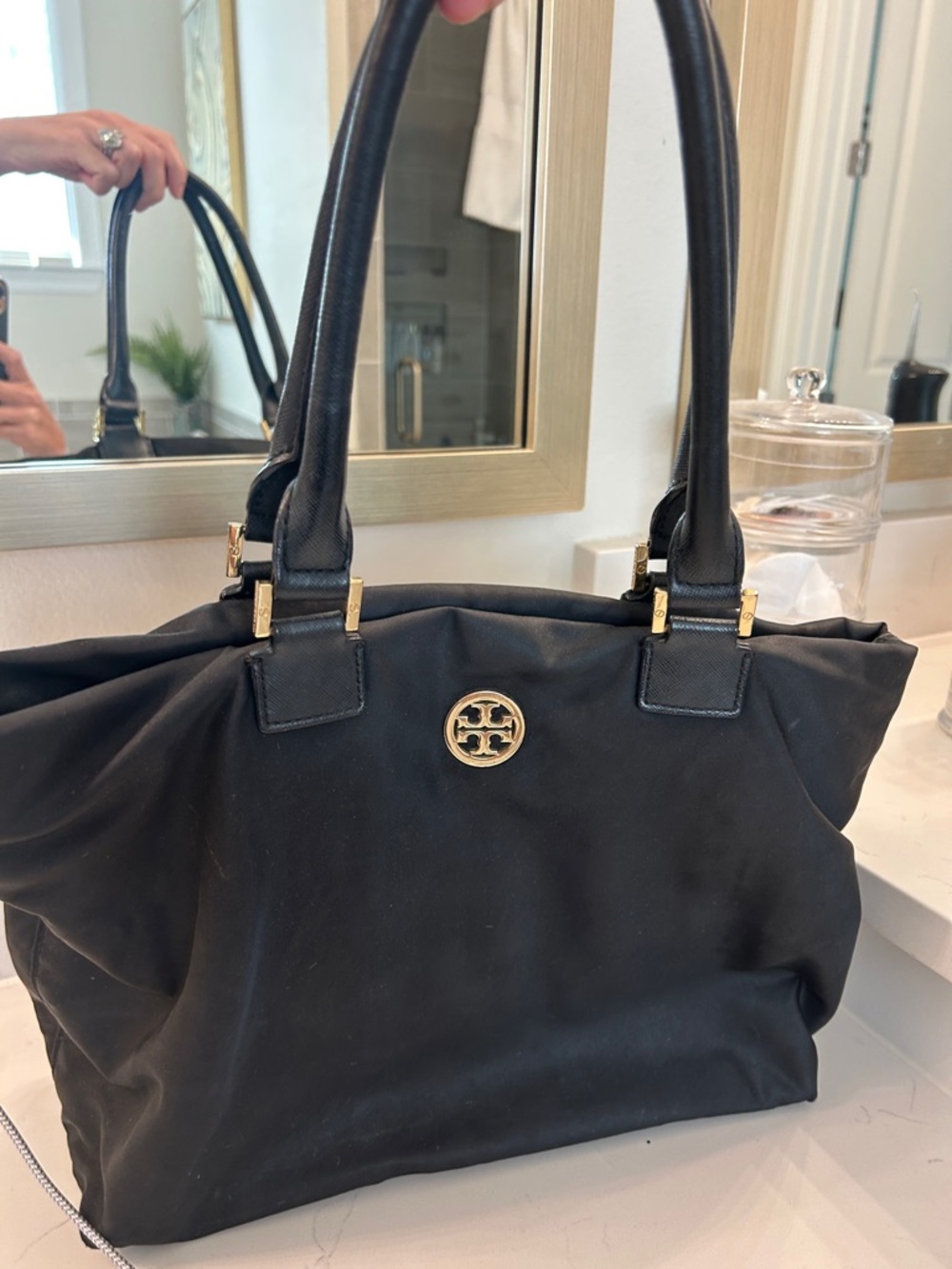 Tory Burch Black Tote with Gold Logo Accent